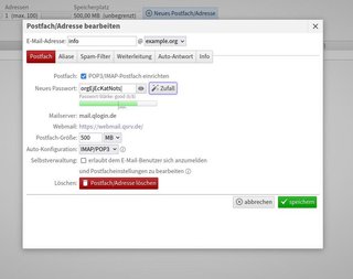 LiveConfig Mailpasswort setzen