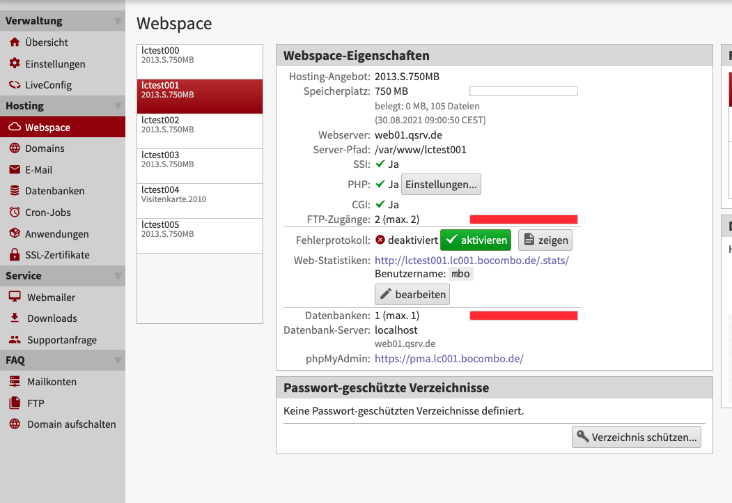 LiveConfig Basic Auth setzen