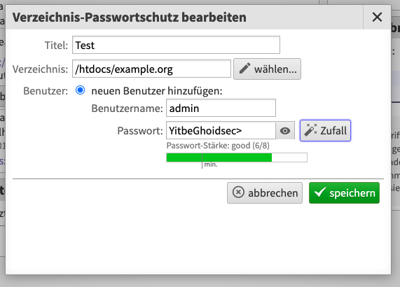 LiveConfig Basic Auth setzen